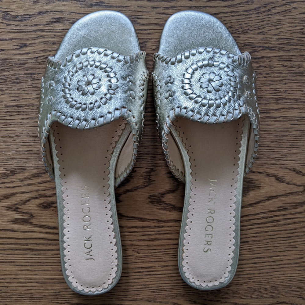 NWOT Jack Rogers Thompson Slides Gold Sandals 8 - Picture 2 of 9